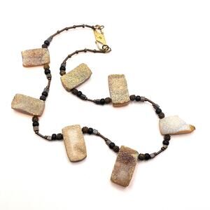 Vintage 90s Gold Sheen Druzy Amber Agate Sterling Silver 925 Necklace